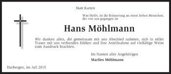 Traueranzeige von Hans Möhlmann von KRZ