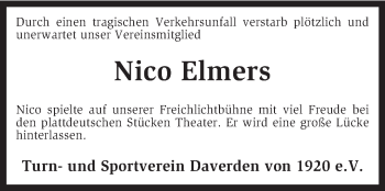 Traueranzeige von Nico Elmers von KRZ