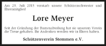 Traueranzeige von Lore Meyer von Kreiszeitung