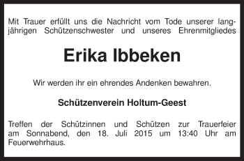 Traueranzeige von Erika Ibbeken von KRZ