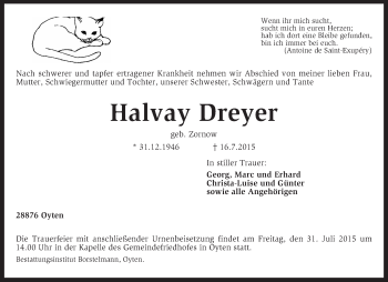 Traueranzeige von Halvay Dreyer von KRZ