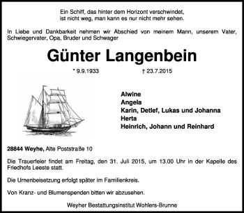 Traueranzeige von Günter Langenbein von KRZ