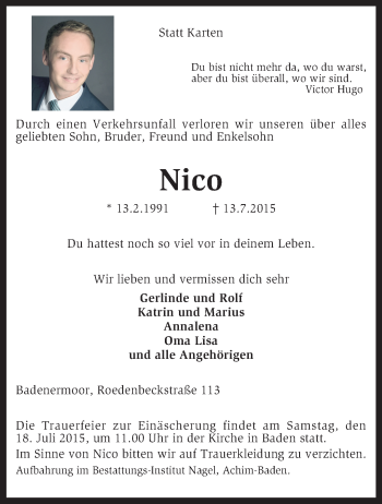 Traueranzeige von Nico Elmers von KRZ