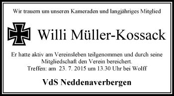 Traueranzeige von Willi Müller-Kossack von KRZ