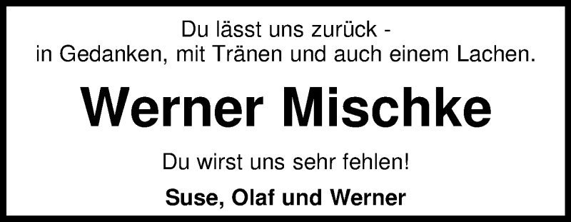  Traueranzeige für Werner Mischke vom 27.07.2015 aus KRZ