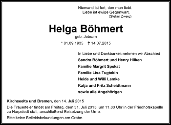 Traueranzeige von Helga Böhmert von KRZ