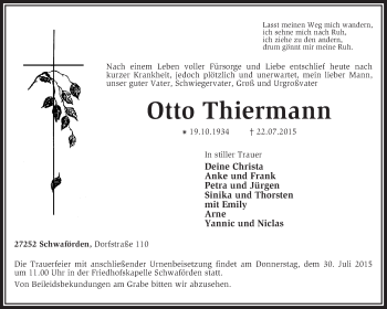 Traueranzeige von Otto Thiermann von KRZ