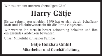 Traueranzeige von Harry Gätje von KRZ