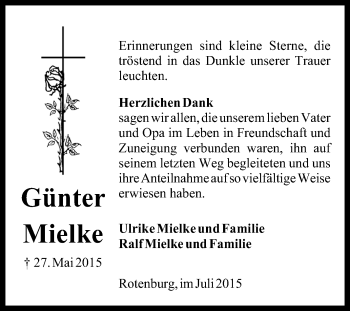 Traueranzeige von Günter Mielke von KRZ