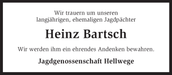 Traueranzeige von Heinz Bartsch von KRZ