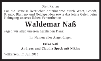 Traueranzeige von Waldemar Naß von KRZ