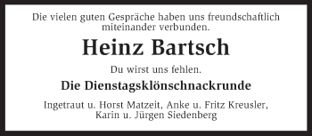 Traueranzeige von Heinz Bartsch von KRZ