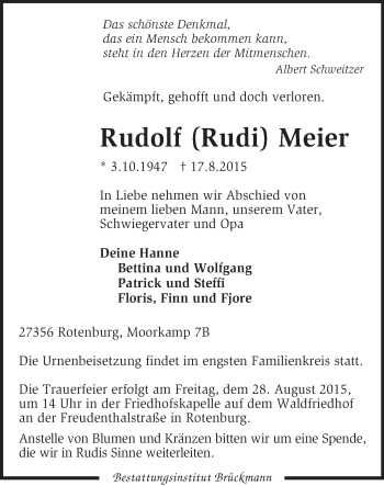 Traueranzeige von Rudolf Meier von KRZ