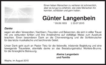 Traueranzeige von Günter Langenbein von KRZ