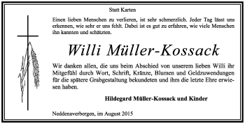 Traueranzeige von Willi Müller-Kossack von KRZ