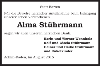 Traueranzeige von Alma Stührmann von KRZ