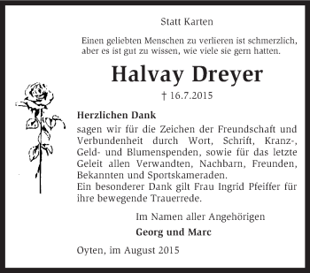 Traueranzeige von Halvay Dreyer von KRZ