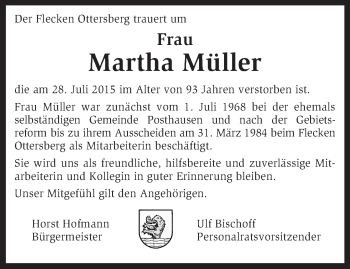 Traueranzeige von Martha Müller von KRZ