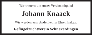 Traueranzeige von Johann Knaack von KRZ