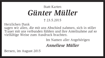 Traueranzeige von Günter Müller von KRZ