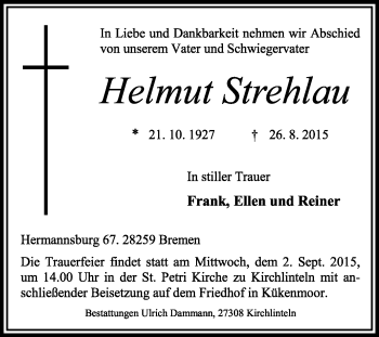 Traueranzeige von Helmut Strehlau von KRZ