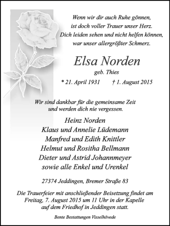 Traueranzeige von Elsa Norden von KRZ