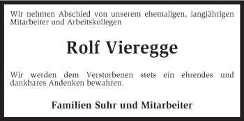 Traueranzeige von Rolf Vieregge von KRZ