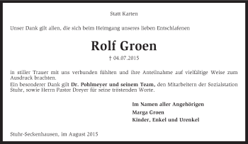 Traueranzeige von Rolf Groen von KRZ