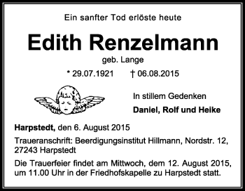 Traueranzeige von Edith Renzelmann von KRZ