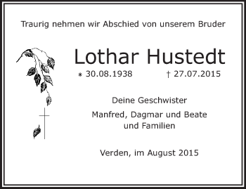 Traueranzeige von Lothar Hustedt von KRZ