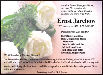 Traueranzeige von Ernst Jarchow von KRZ