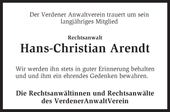 Traueranzeige von Hans-Christian Arendt von KRZ