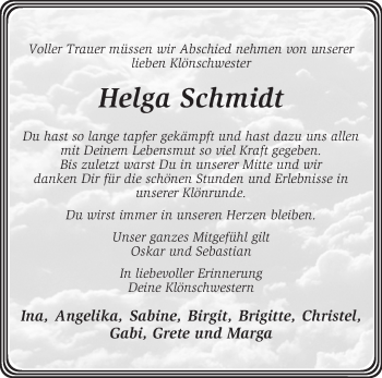 Traueranzeige von Helga Schmidt von KRZ