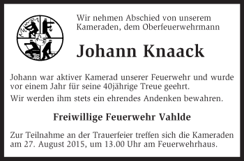 Traueranzeige von Johann Knaack von KRZ