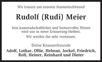 Traueranzeige von Rudolf Meier von KRZ