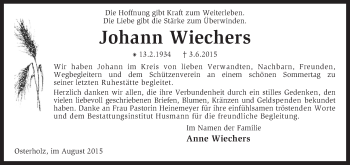 Traueranzeige von Johann Wiechers von KRZ