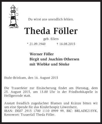 Traueranzeige von Theda Föller von KRZ