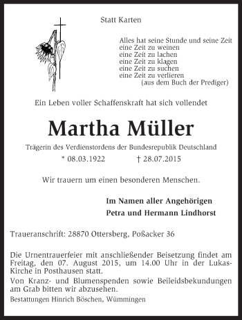 Traueranzeige von Martha Müller von KRZ