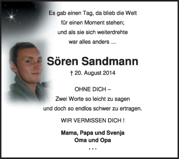 Traueranzeige von Sören Sandmann von KRZ