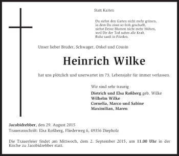 Traueranzeige von Heinrich Wilke von KRZ