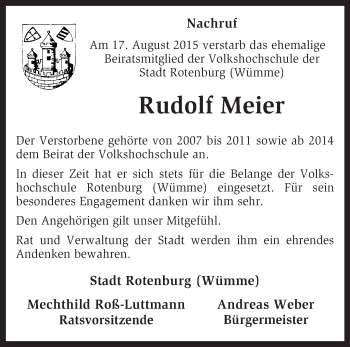 Traueranzeige von Rudolf Meier von KRZ