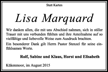 Traueranzeige von Lisa Marquard von KRZ