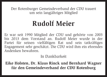 Traueranzeige von Rudolf Meier von KRZ