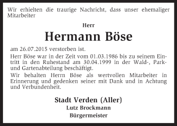 Traueranzeige von Hermann Böse von KRZ