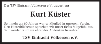 Traueranzeige von Kurt Küster von KRZ