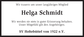 Traueranzeige von Helga Schmidt von KRZ