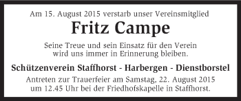 Traueranzeige von Fritz Campe von KRZ