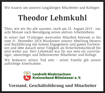 Traueranzeige von Theodor Lehmkuhl von KRZ