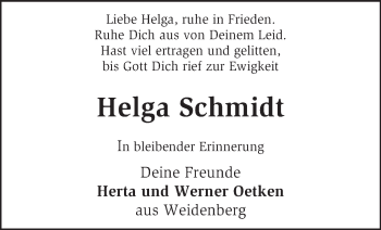 Traueranzeige von Helga Schmidt von KRZ