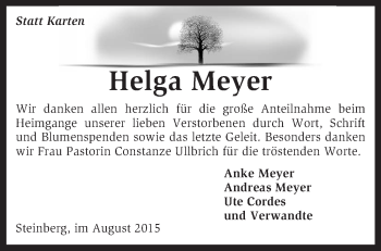 Traueranzeige von Helga Meyer von KRZ